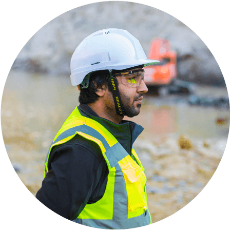 Side profile of man wearing Hi-Vis personal protective equipment